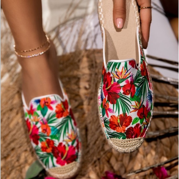 PARADISE FLORAL ESPADRILLE MULE SLIDE SLIP ON FLAT - Picture 3 of 8